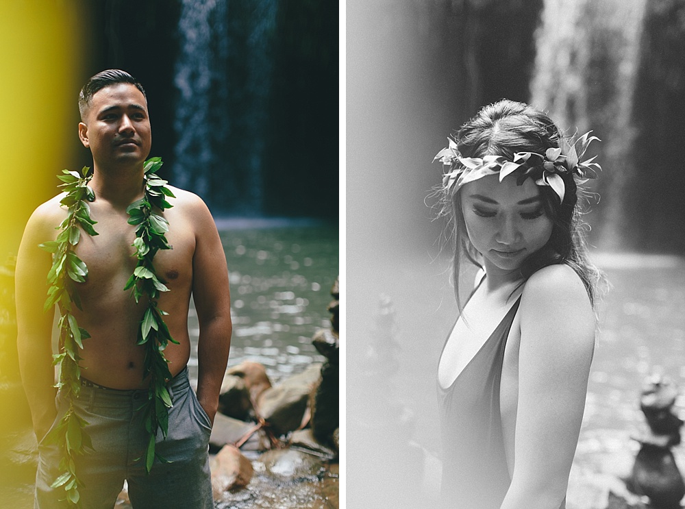 waterfall jungle photography session for engagement photos in Maui, Hawaii. 