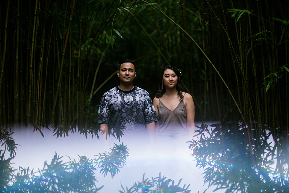 waterfall engagement photography in hawaii, in the jungles of maui.