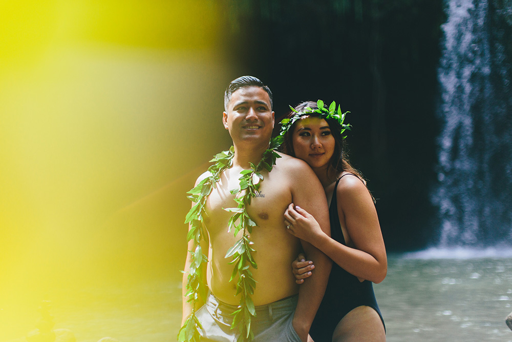 waterfall jungle photography session for engagement photos in Maui, Hawaii. 