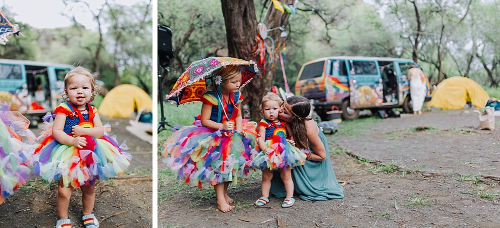 family photographer cadencia photography captures gypsy halo hippie wedding in maui, hawaii.
