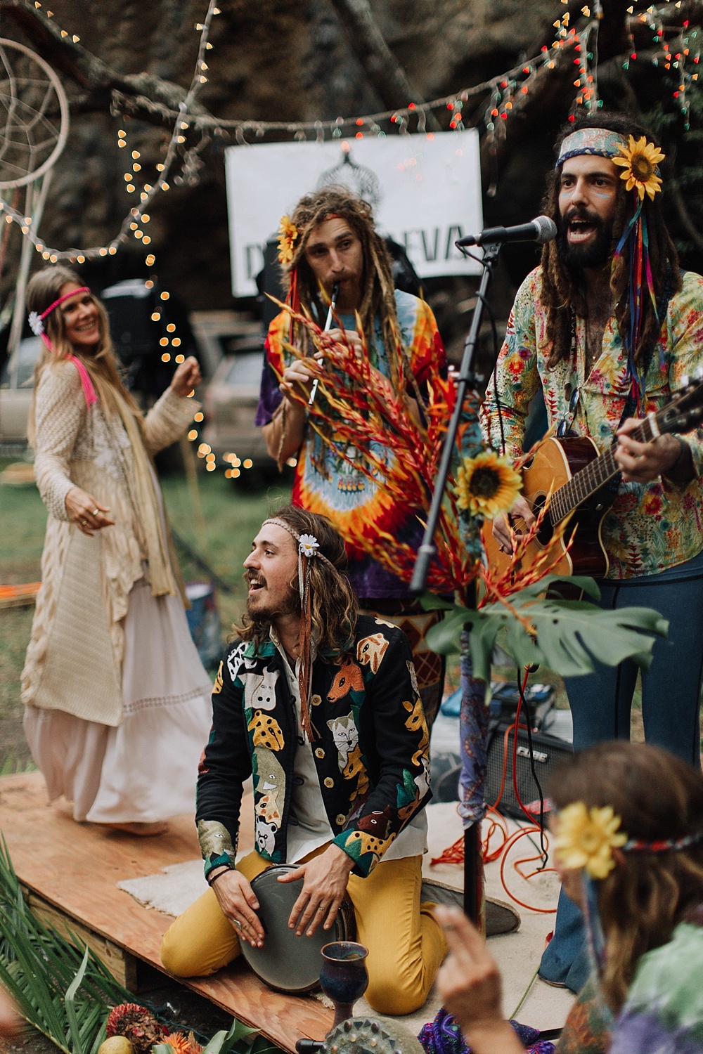 hippie wedding in hawaii - gypsy halos of the rainbow hippie village, Maui.