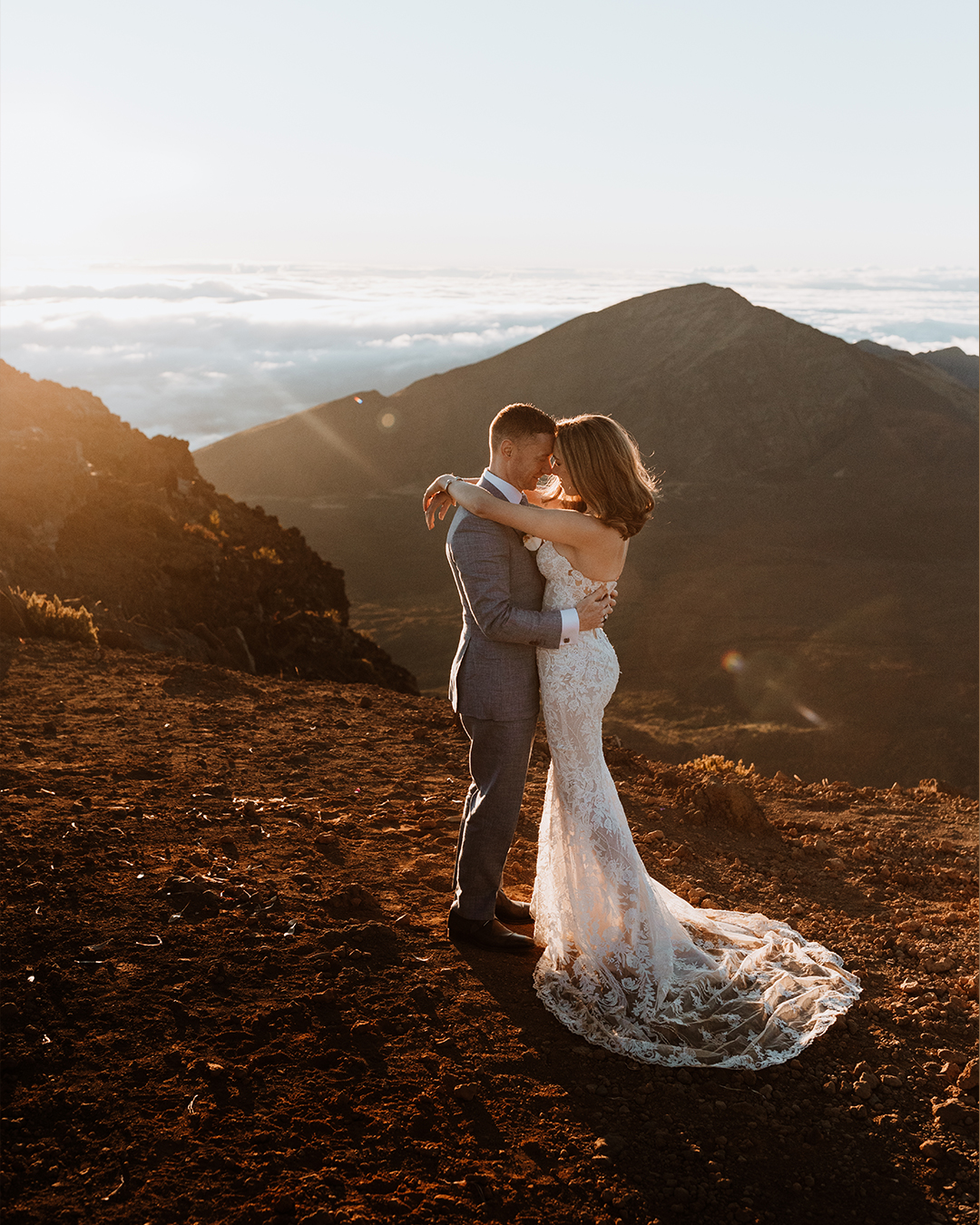 couple on haleakala for elopement in hawaii