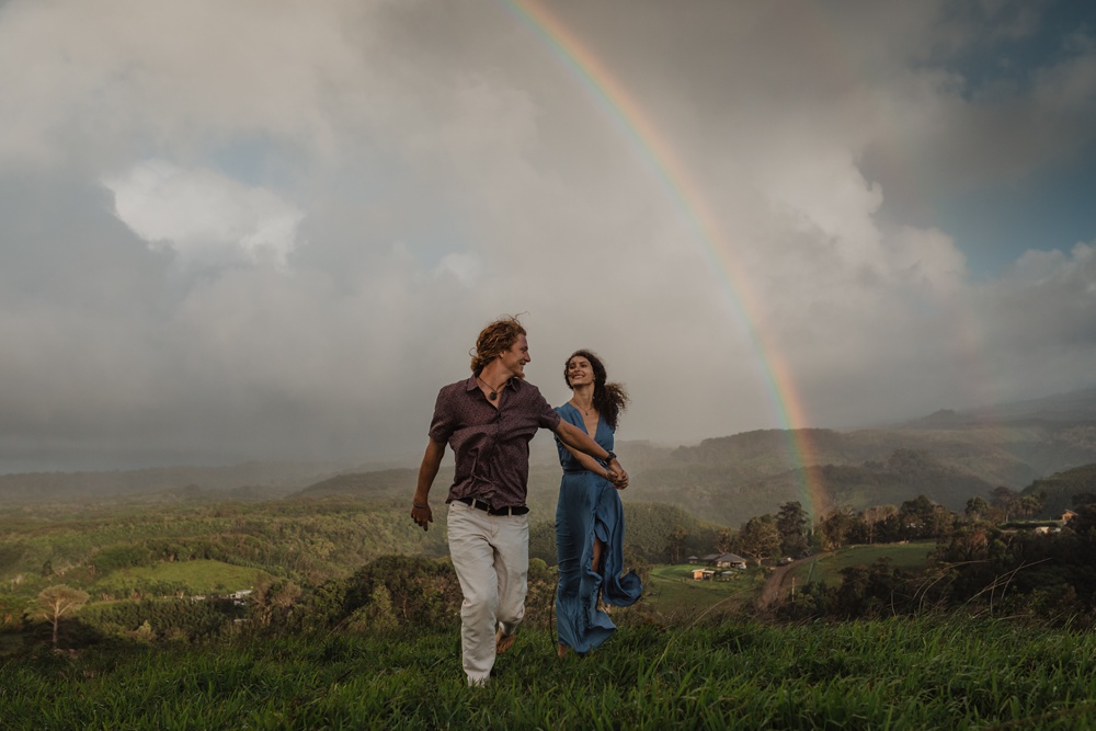 rainbow couples engagement photos in haiku, maui