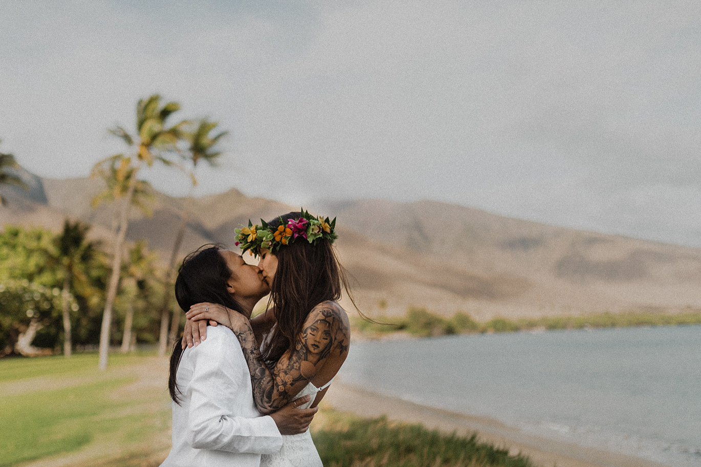 same sex elopement photo of ana and tina in hawaii