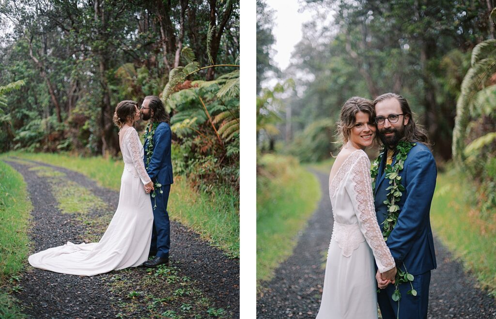 Couple on Kilauea Iki Trail during their wedding